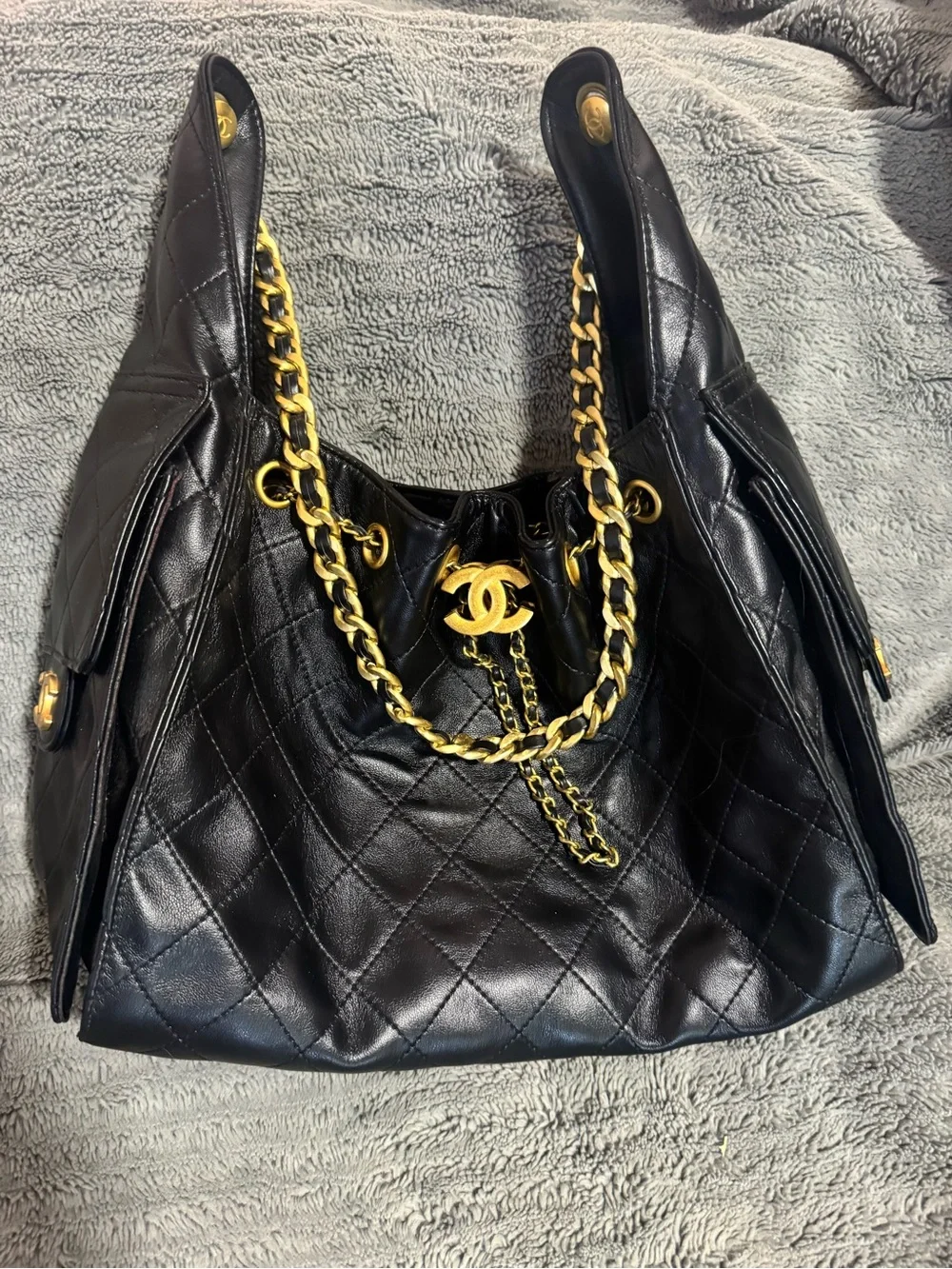 Otherwild Black Quilted Shoulder Bag with Gold Chain